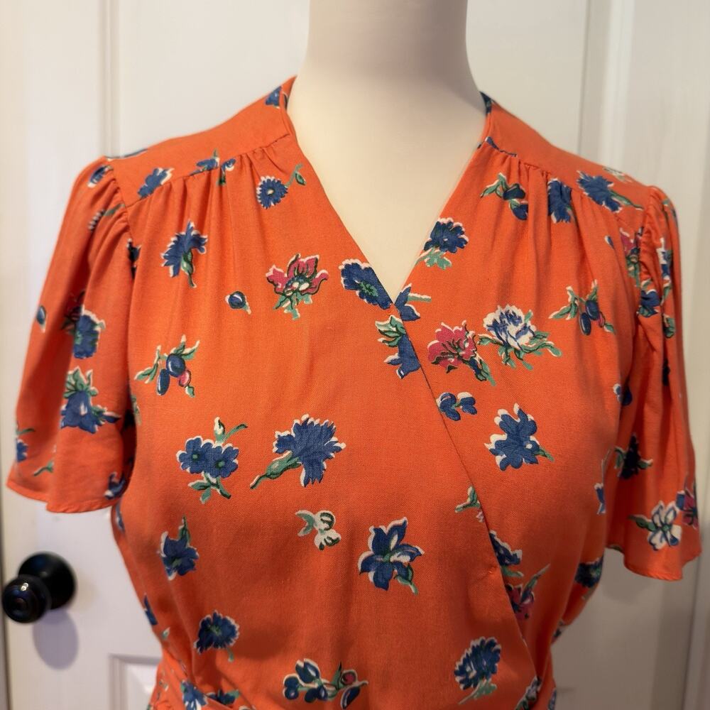 Orange Floral Vintage Top/Skirt Set Size Small 40’s or 70’s Cottagecore - Picture 2 of 16